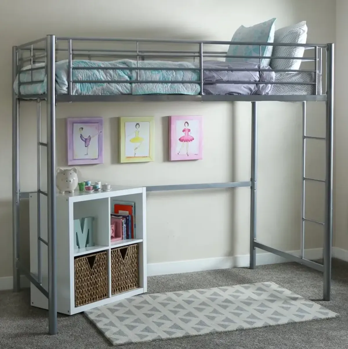 Premium Silver Metal Twin Loft Bed - Walker Edison