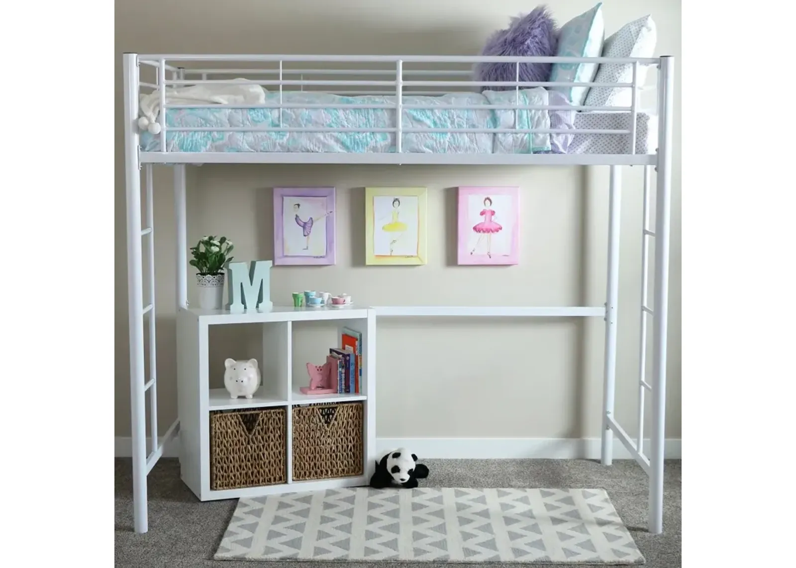 Premium White Metal Twin Loft Bed - Walker Edison