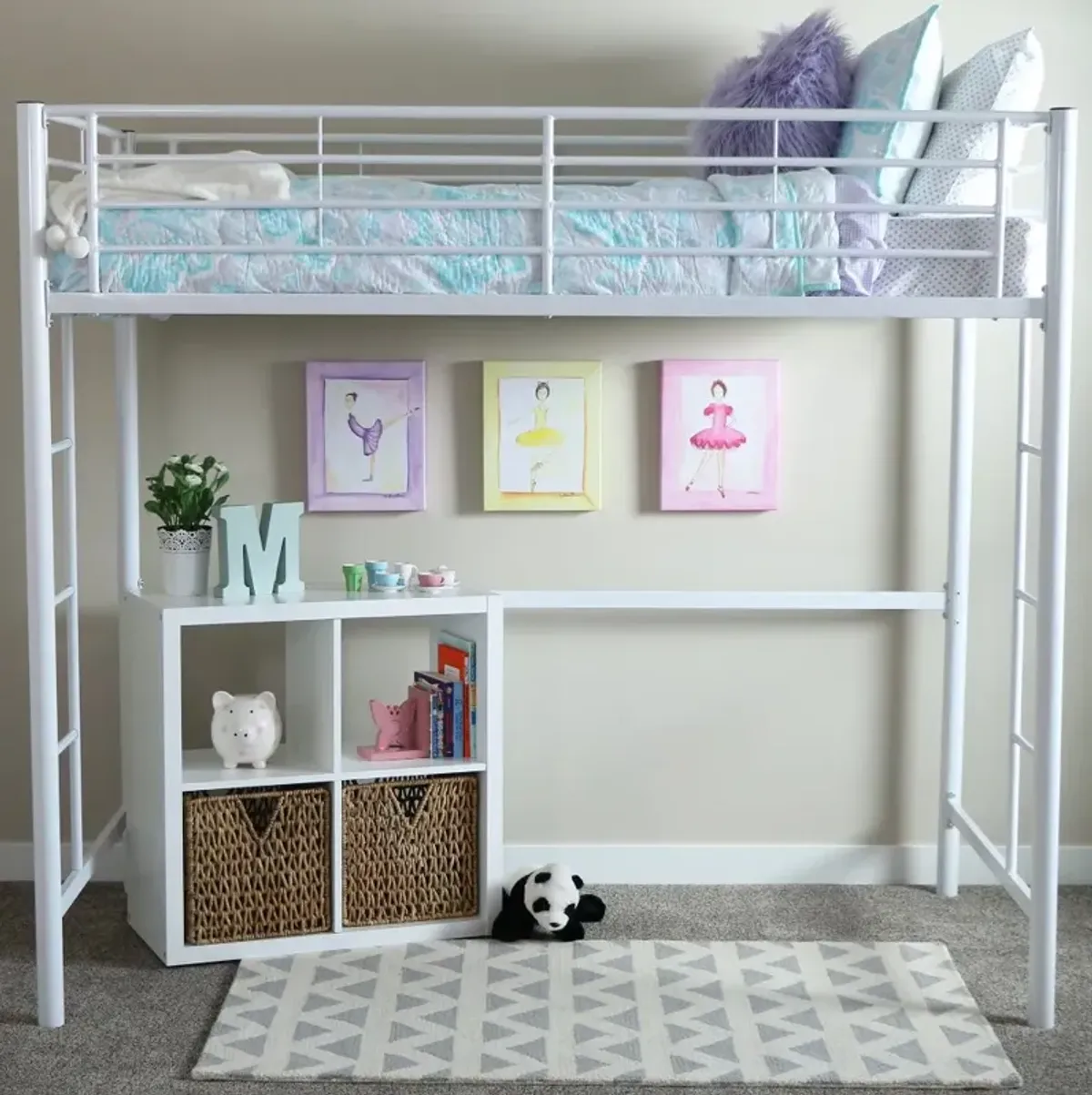 Premium White Metal Twin Loft Bed - Walker Edison