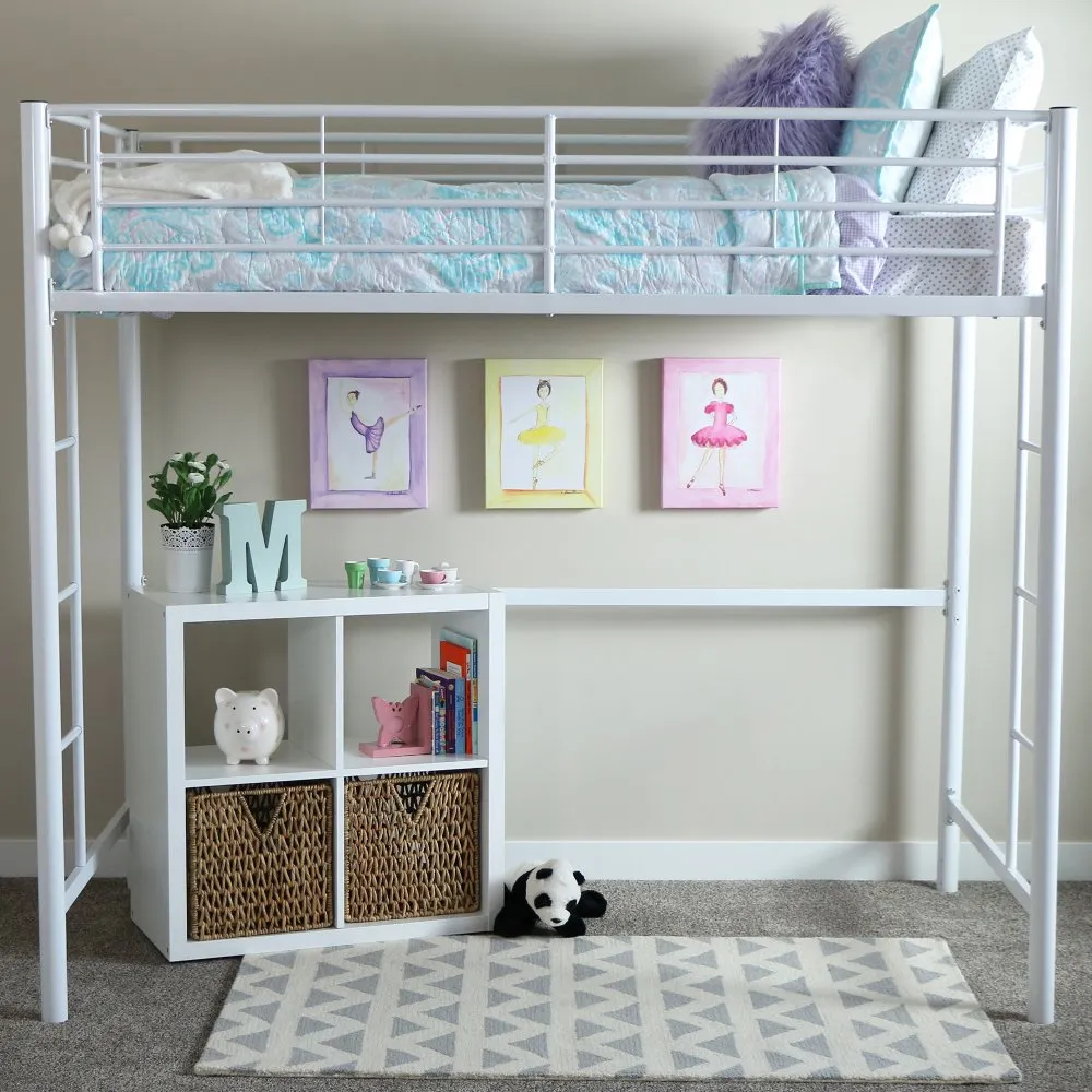 Premium White Metal Twin Loft Bed - Walker Edison