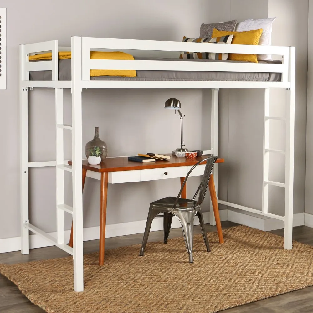 Bentley Premium Deluxe White Twin Metal Loft Bed - Walker Edison