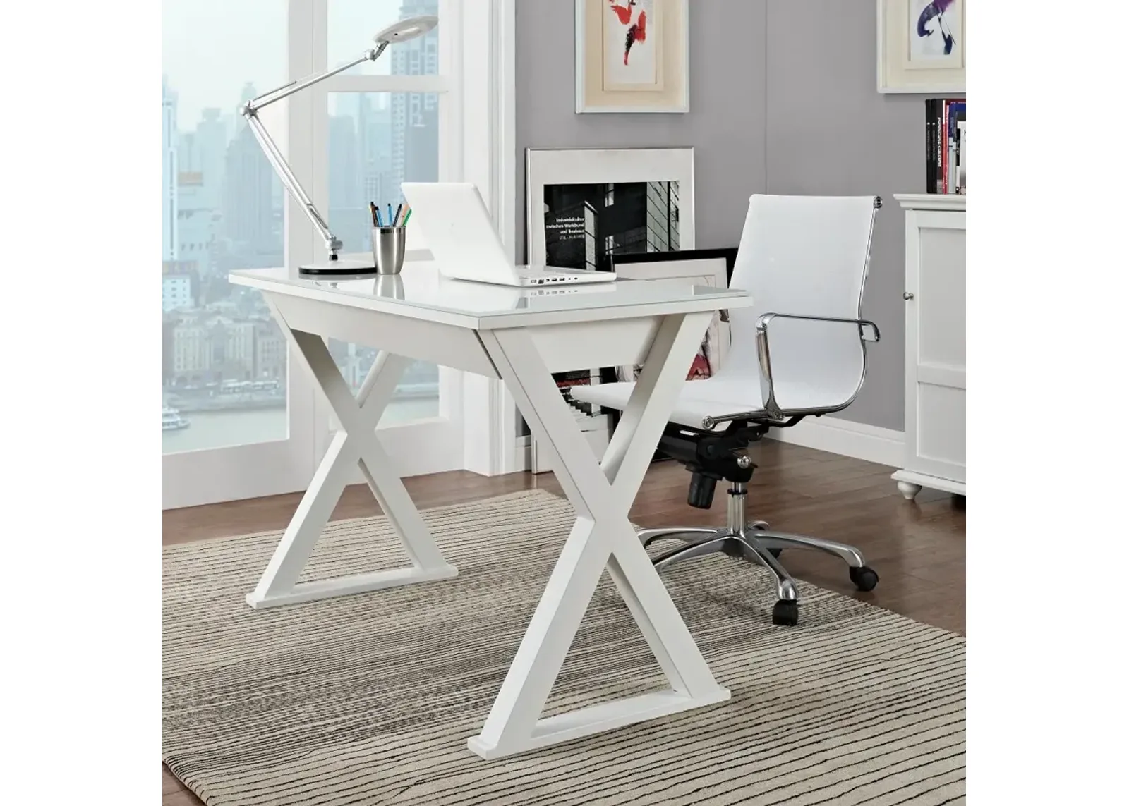 White 48 Inch Metal and Glass Desk - Walker Edison