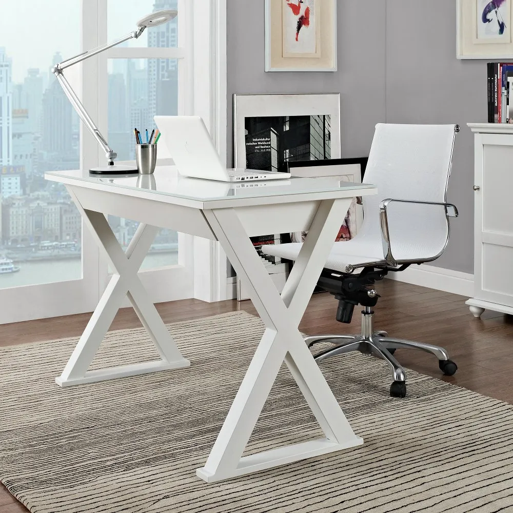 White 48 Inch Metal and Glass Desk - Walker Edison