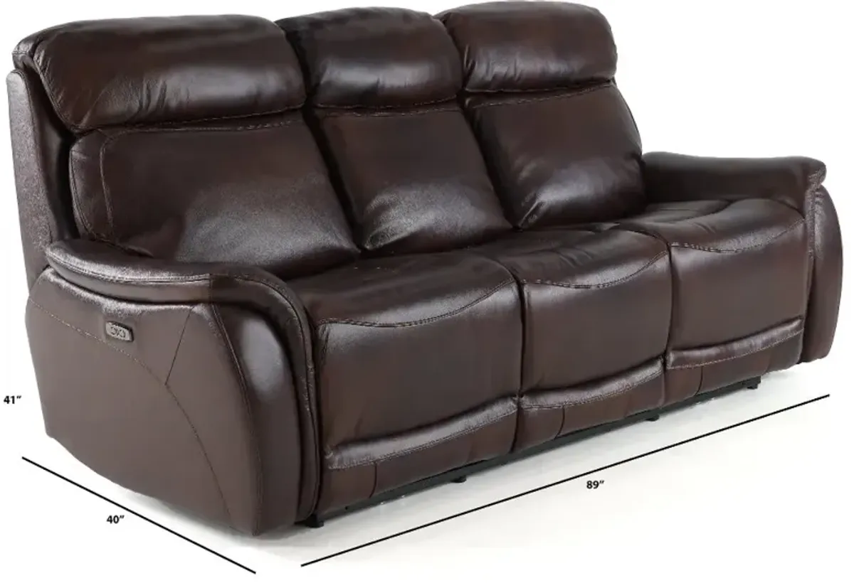 Happy-Happy Brown Leather-Match Dual Power Reclining Sofa