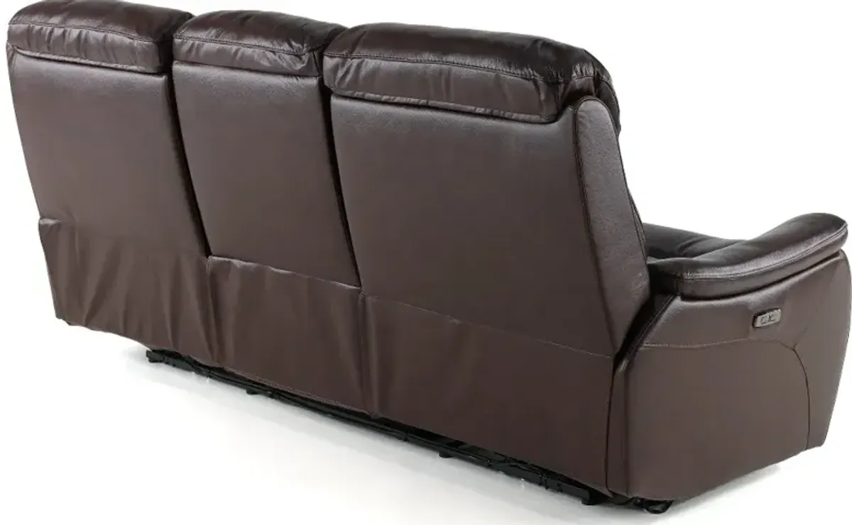 Happy-Happy Brown Leather-Match Dual Power Reclining Sofa