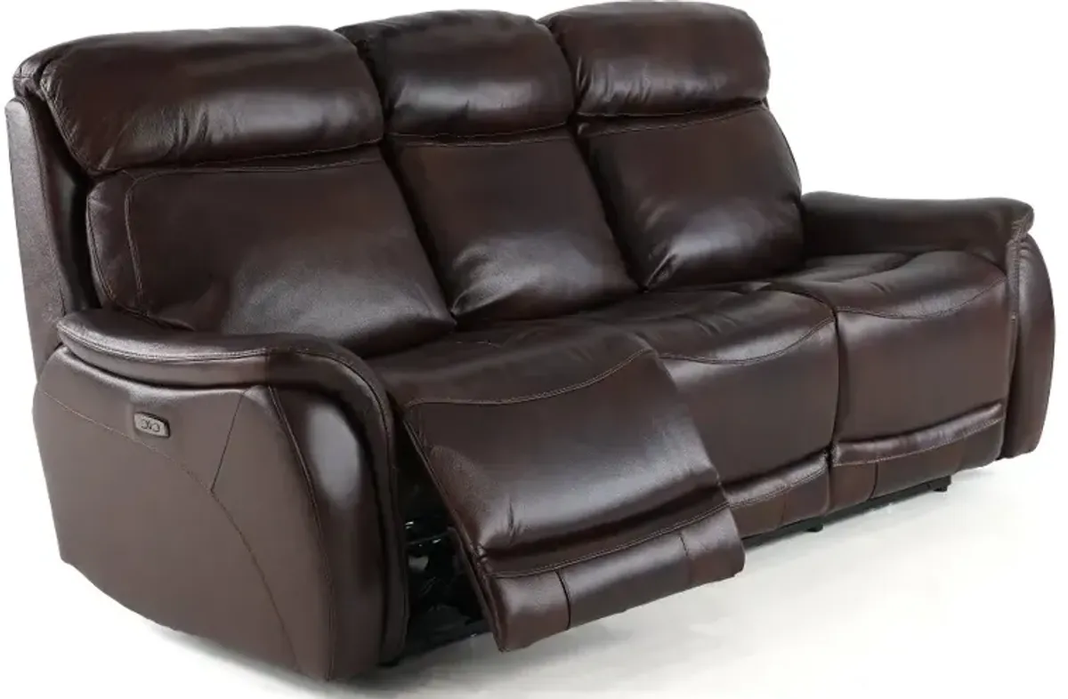 Happy-Happy Brown Leather-Match Dual Power Reclining Sofa