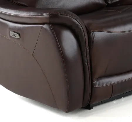 Happy-Happy Brown Leather-Match Dual Power Reclining Sofa