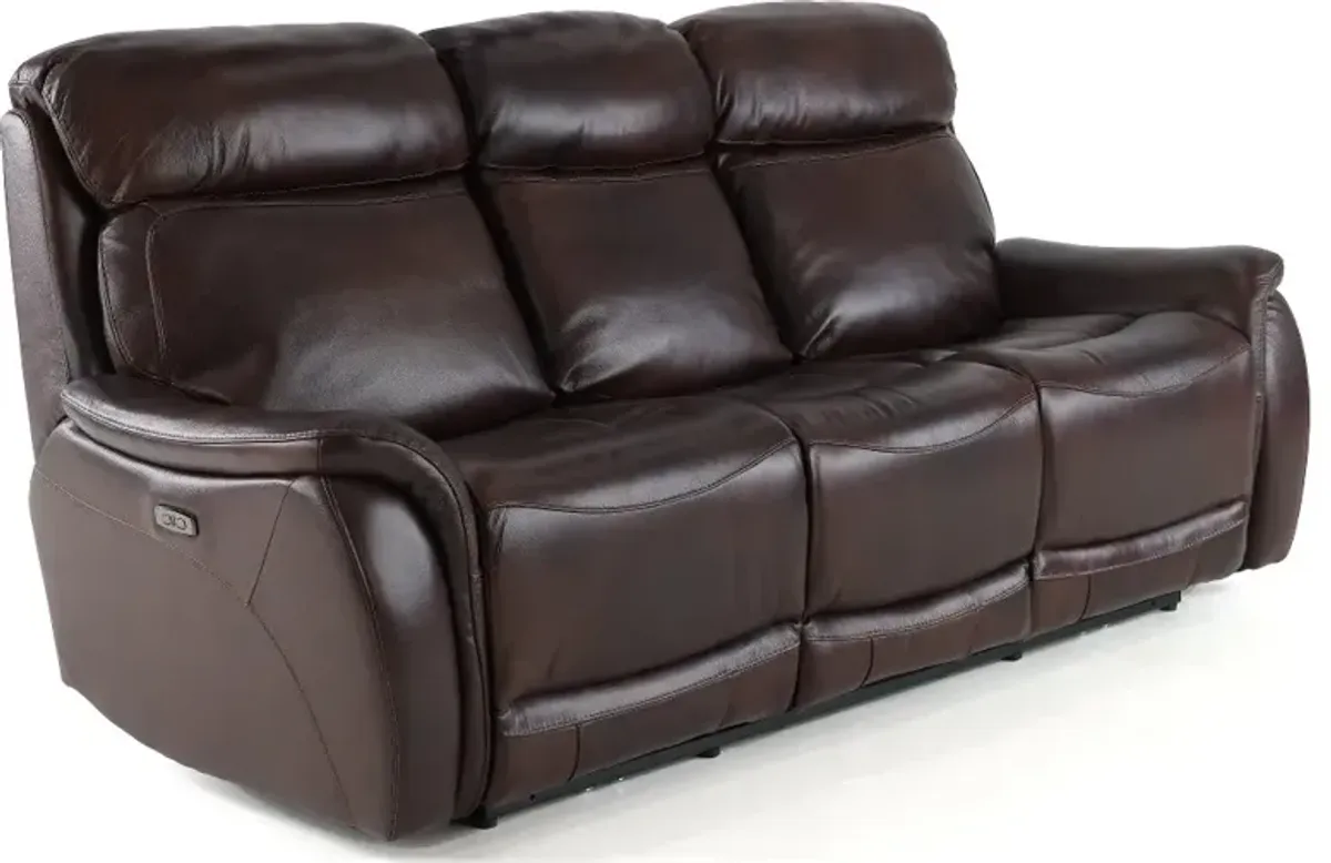 Happy-Happy Brown Leather-Match Dual Power Reclining Sofa