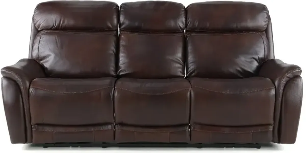 Happy-Happy Brown Leather-Match Dual Power Reclining Sofa