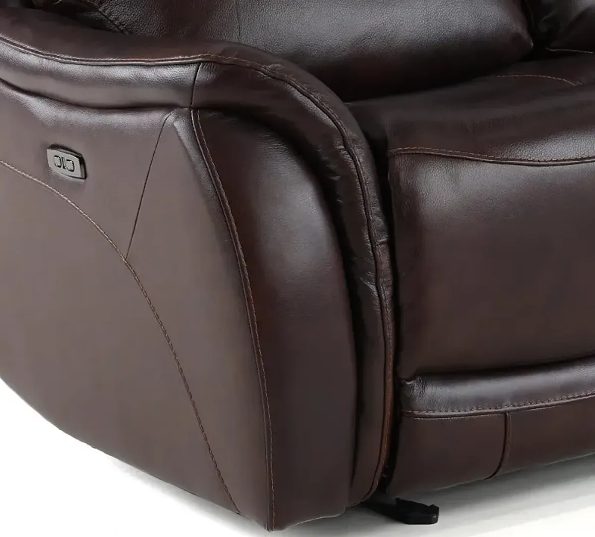 Happy-Happy Brown Leather-Match Power Glider Reclining Loveseat