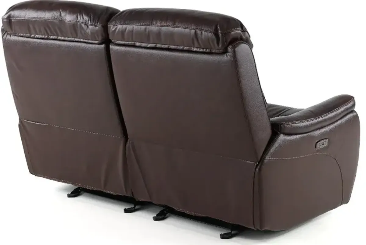 Happy-Happy Brown Leather-Match Power Glider Reclining Loveseat