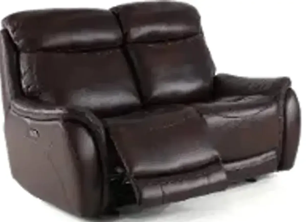 Happy-Happy Brown Leather-Match Power Glider Reclining Loveseat