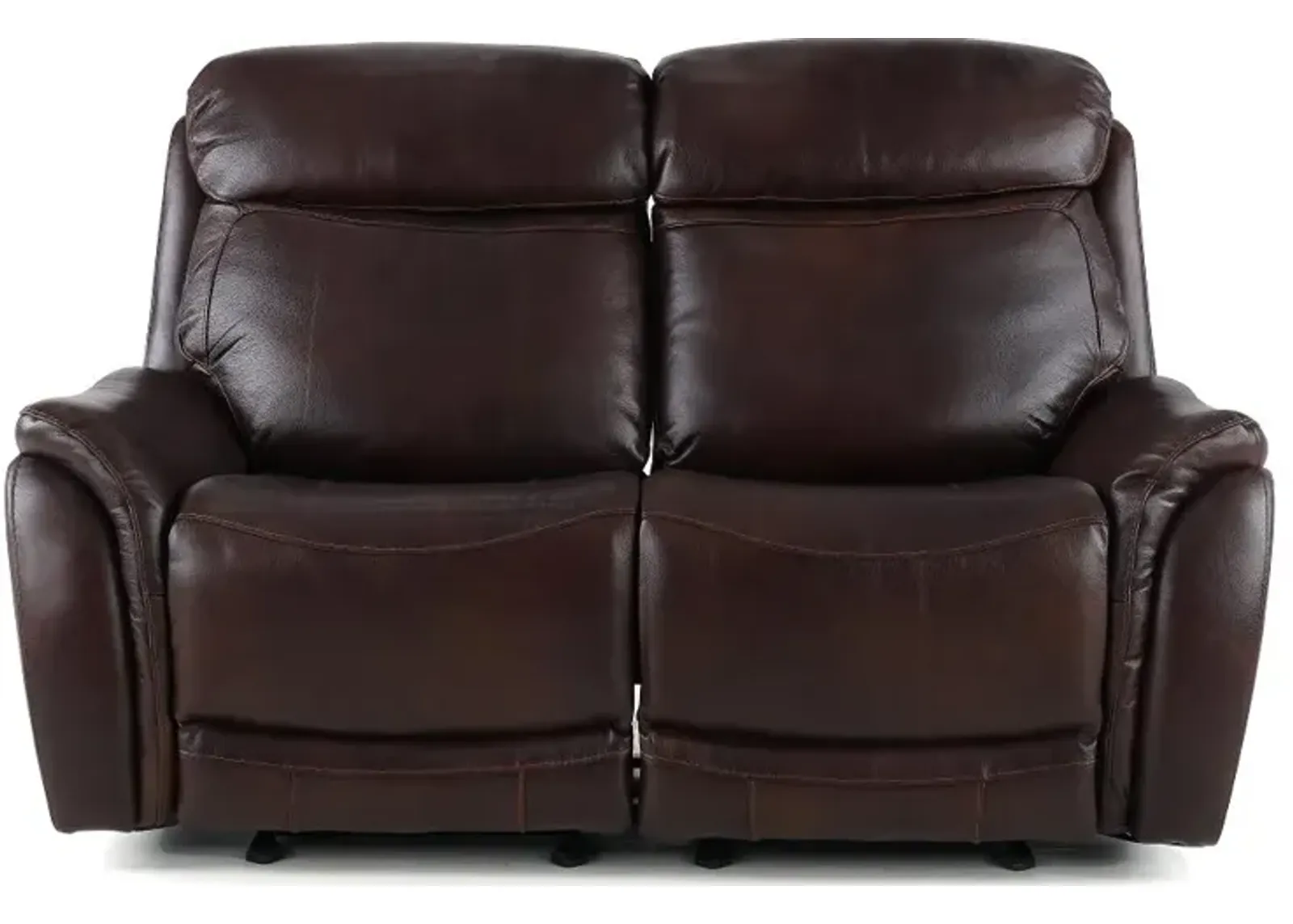 Happy-Happy Brown Leather-Match Power Glider Reclining Loveseat