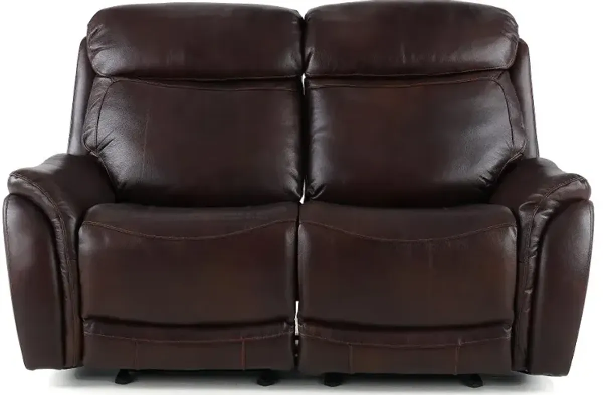 Happy-Happy Brown Leather-Match Power Glider Reclining Loveseat