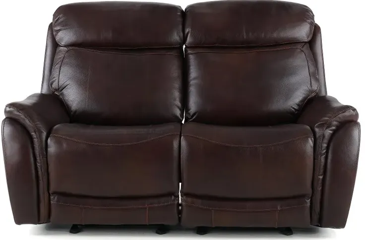 Happy-Happy Brown Leather-Match Power Glider Reclining Loveseat