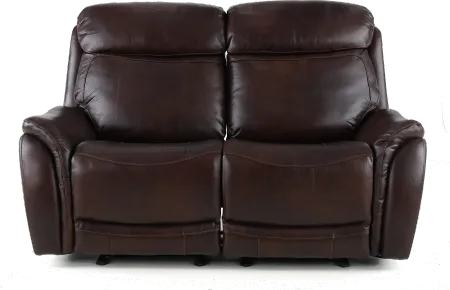Happy-Happy Brown Leather-Match Power Glider Reclining Loveseat