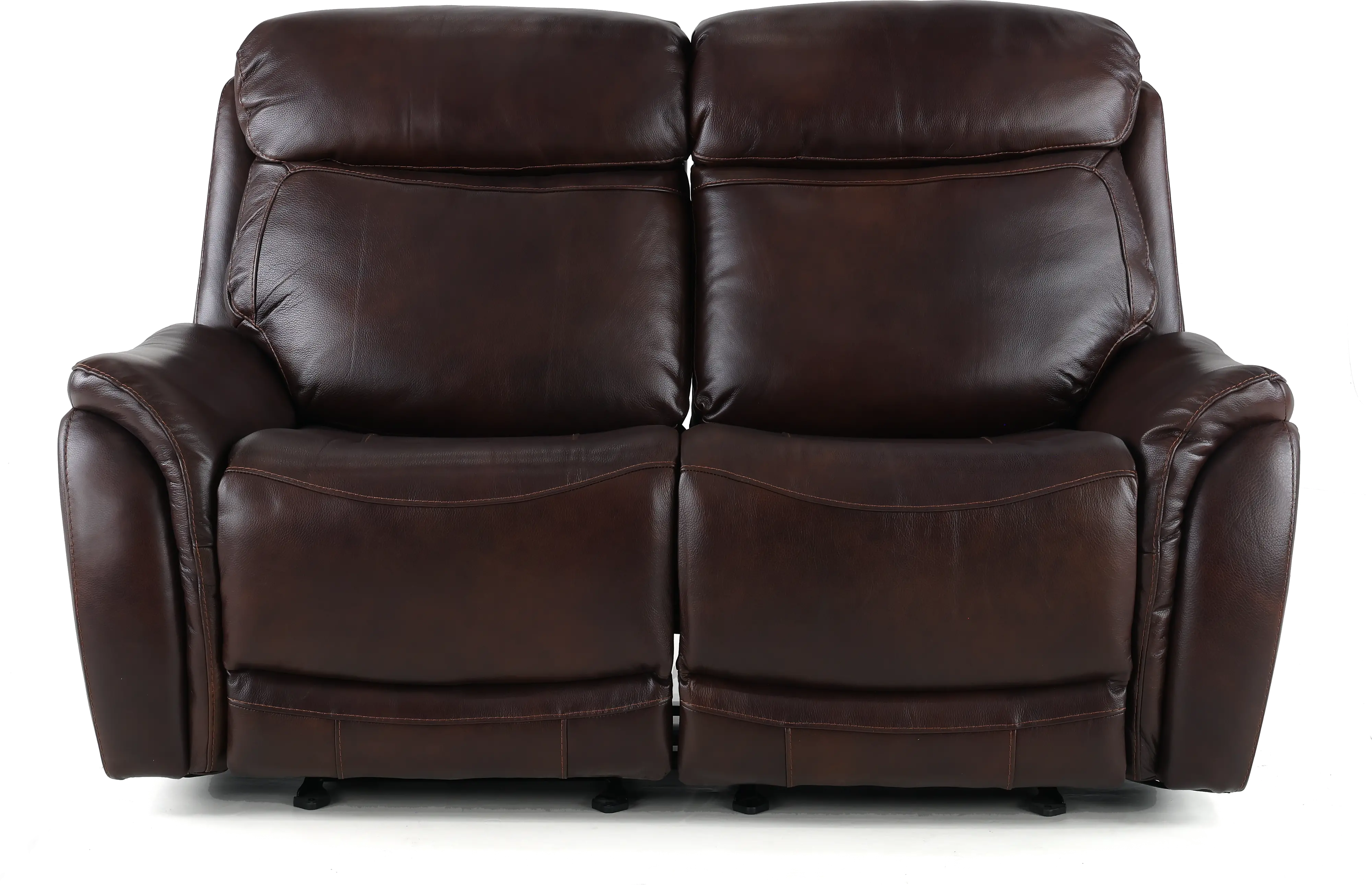 Happy-Happy Brown Leather-Match Power Glider Reclining Loveseat