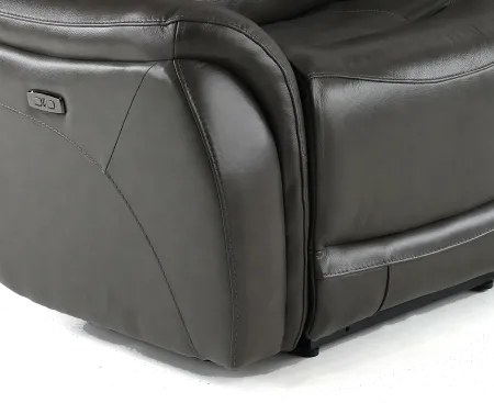 Happy Happy Gray Leather-Match Dual Power Reclining Sofa