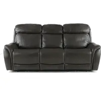 Happy Happy Gray Leather-Match Dual Power Reclining Sofa