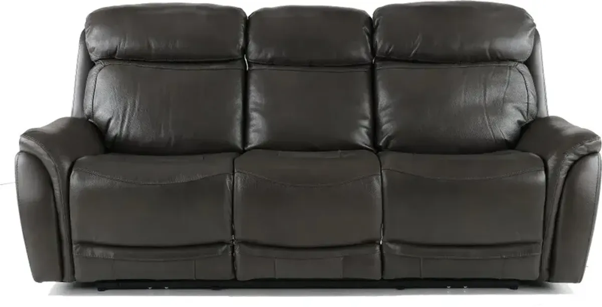 Happy Happy Gray Leather-Match Dual Power Reclining Sofa