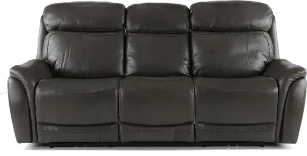 Happy Happy Gray Leather-Match Dual Power Reclining Sofa