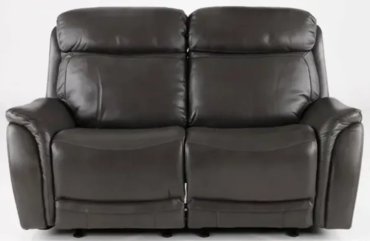 Happy-Happy Gray Leather-Match Power Glider Reclining Loveseat