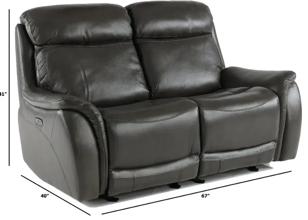 Happy-Happy Gray Leather-Match Power Glider Reclining Loveseat