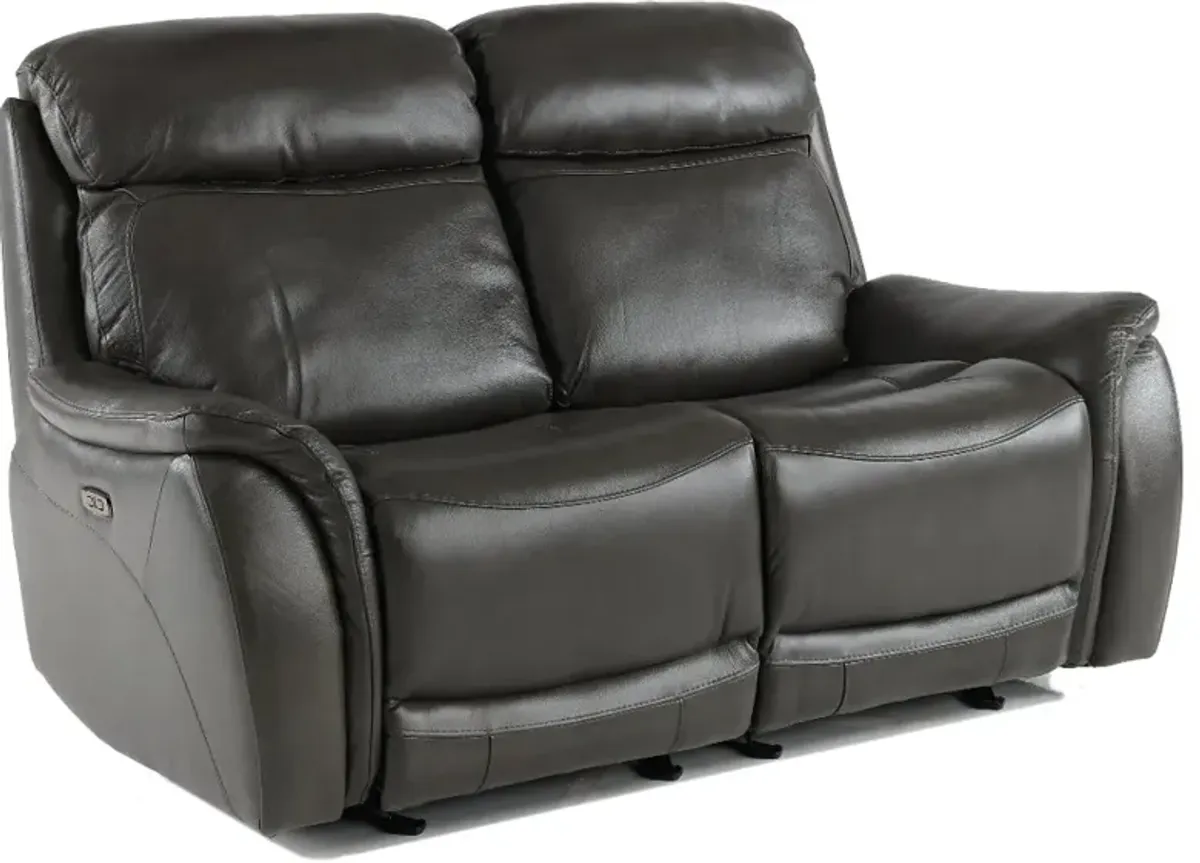 Happy-Happy Gray Leather-Match Power Glider Reclining Loveseat