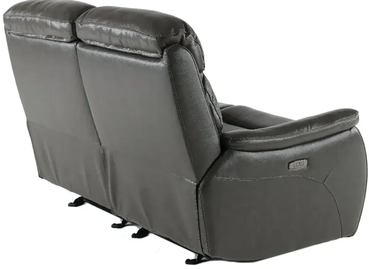 Happy-Happy Gray Leather-Match Power Glider Reclining Loveseat