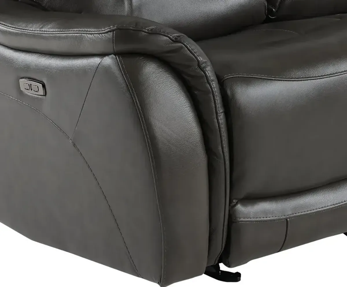 Happy-Happy Gray Leather-Match Power Glider Reclining Loveseat