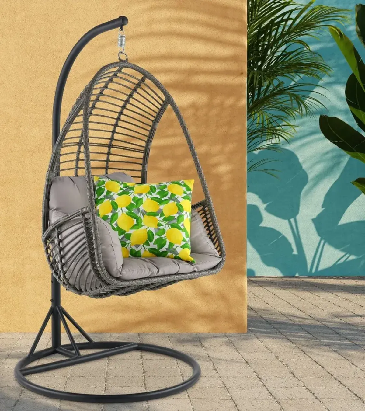 Metal Wicker Outdoor Hanging Chair with Cushion