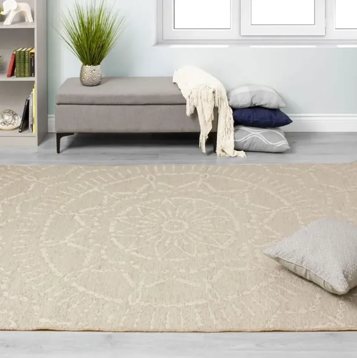 5 x 8 Medium Beige and Cream Indoor-Outdoor Area Rug - Vista