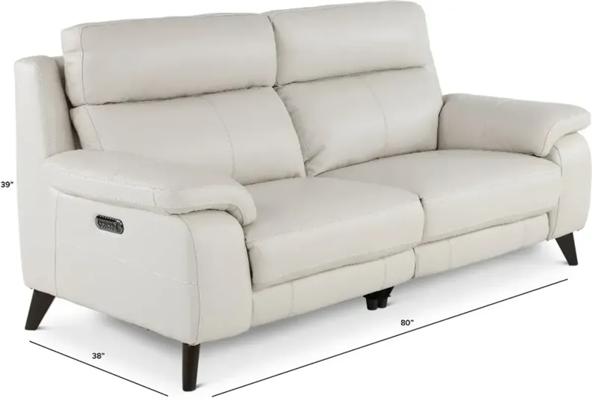 Venice White Leather-Match Power Reclining Loveseat