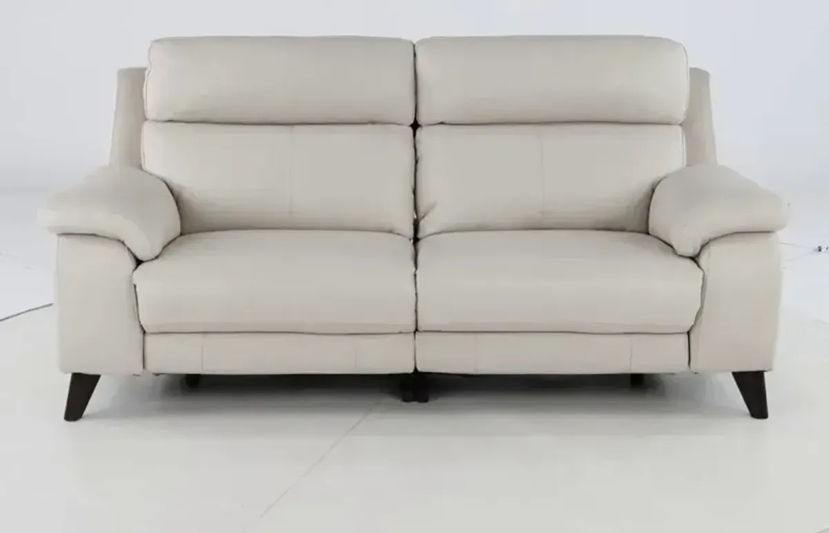 Venice White Leather-Match Power Reclining Loveseat