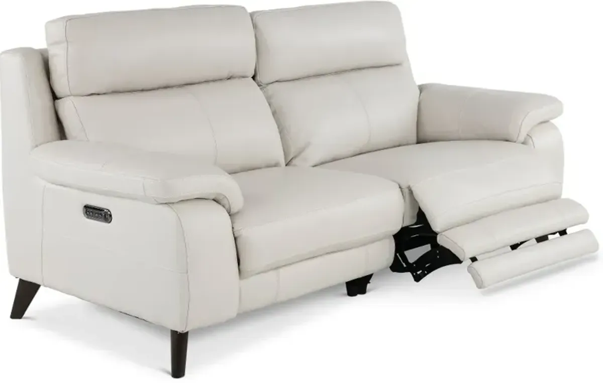 Venice White Leather-Match Power Reclining Loveseat