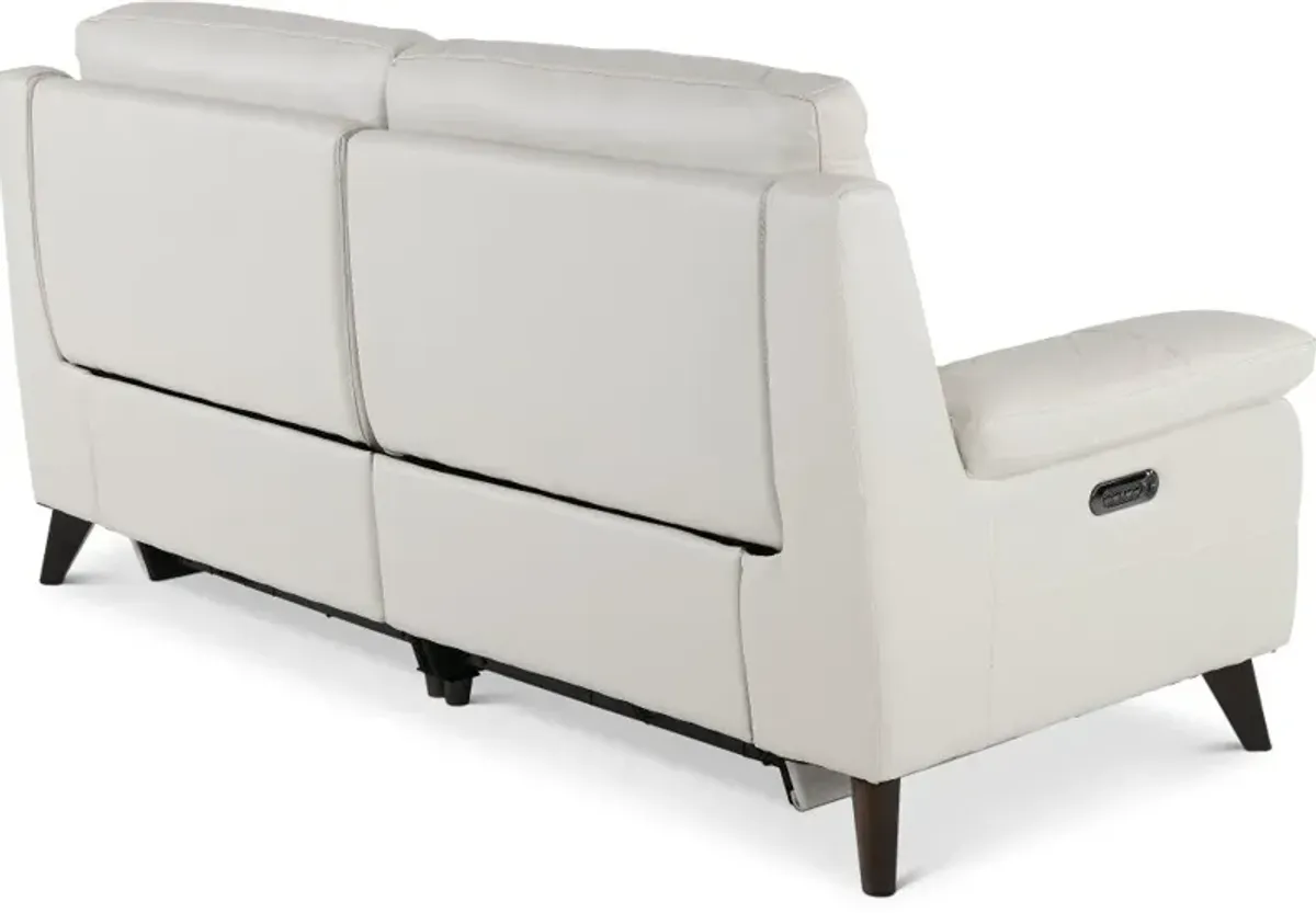 Venice White Leather-Match Power Reclining Loveseat