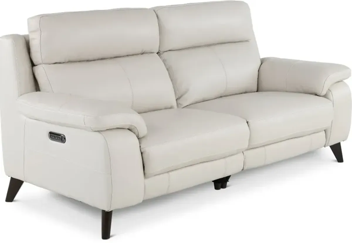 Venice White Leather-Match Power Reclining Loveseat