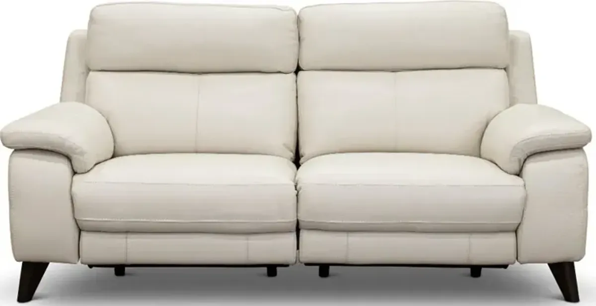 Venice White Leather-Match Power Reclining Loveseat