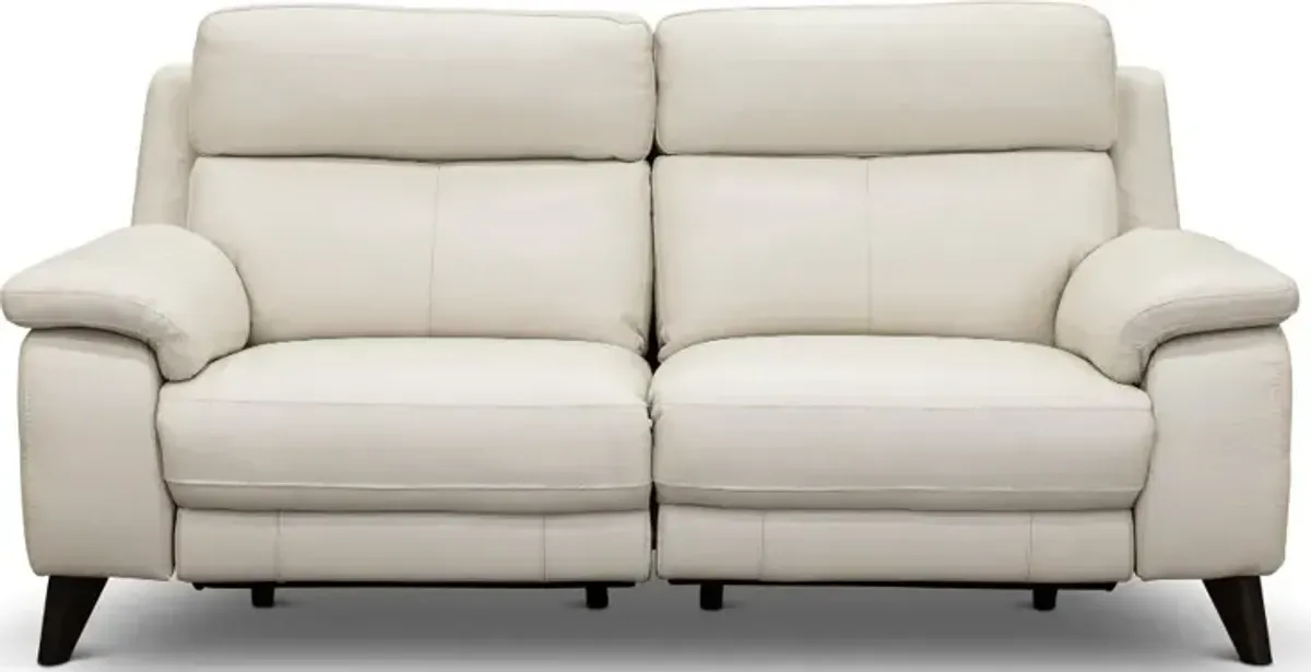 Venice White Leather-Match Power Reclining Loveseat