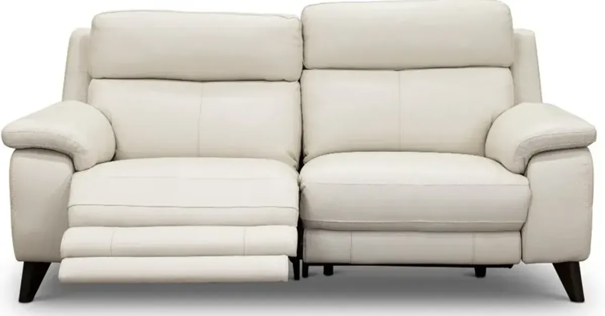 Venice White Leather-Match Power Reclining Loveseat