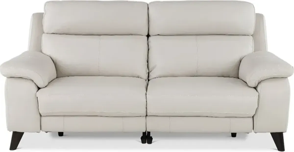 Venice White Leather-Match Power Reclining Loveseat