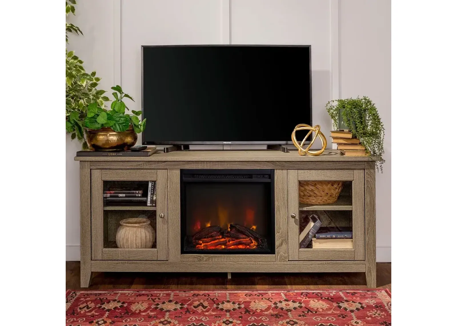 Light Brown Traditional 58 Inch Fireplace TV Stand - Walker Edison