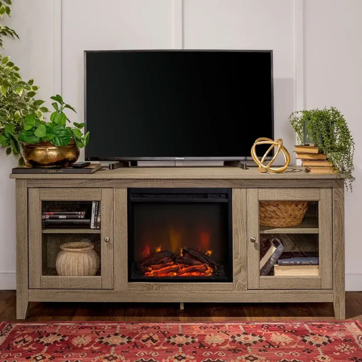 Light Brown Traditional 58 Inch Fireplace TV Stand - Walker Edison