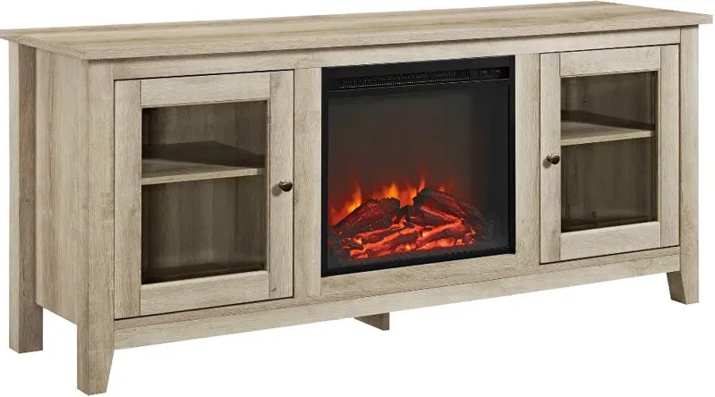 White Oak Traditional 58 Inch Fireplace TV Stand - Walker Edison