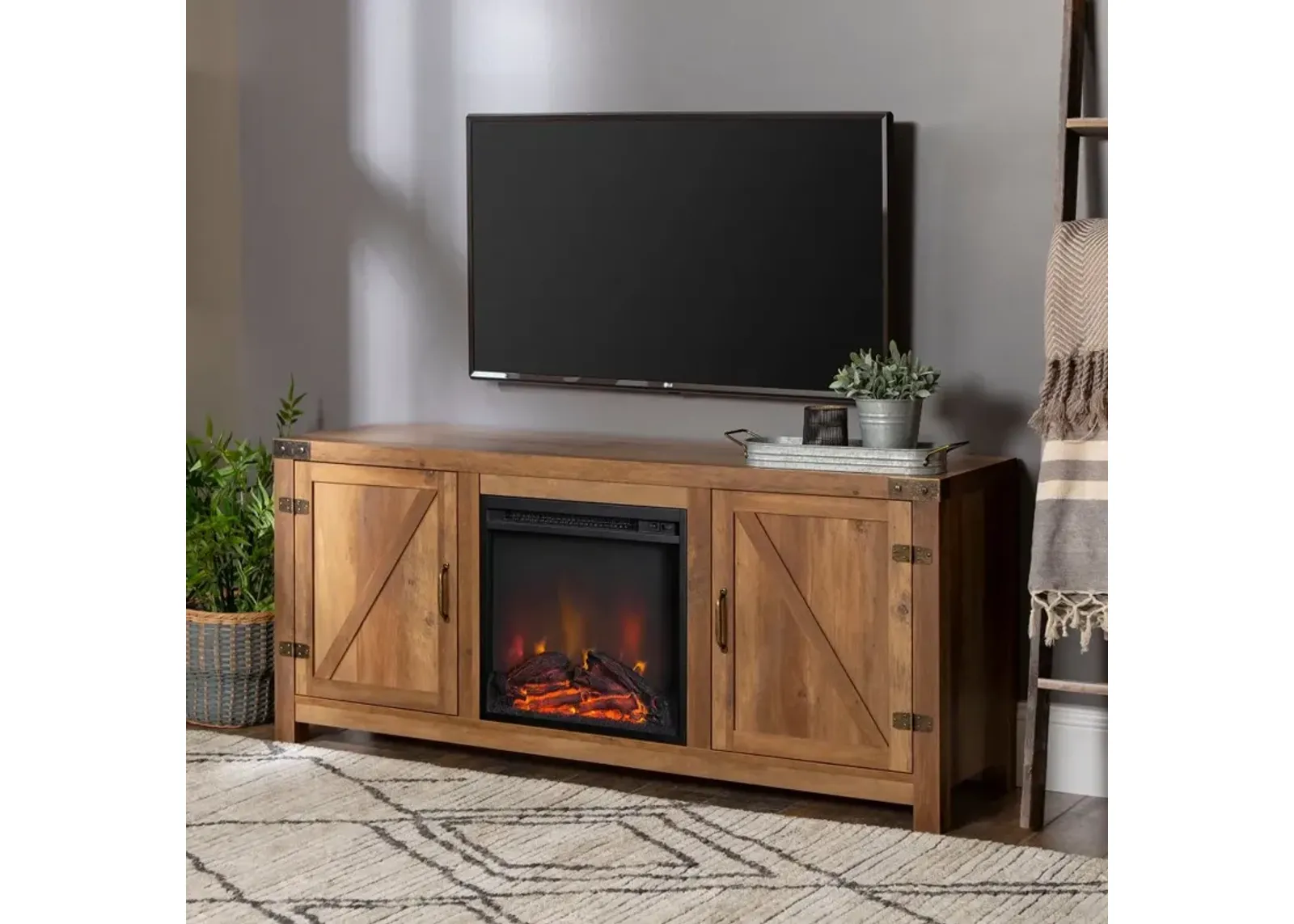 Michael Rustic Oak 58" Fireplace TV Stand - Walker Edison