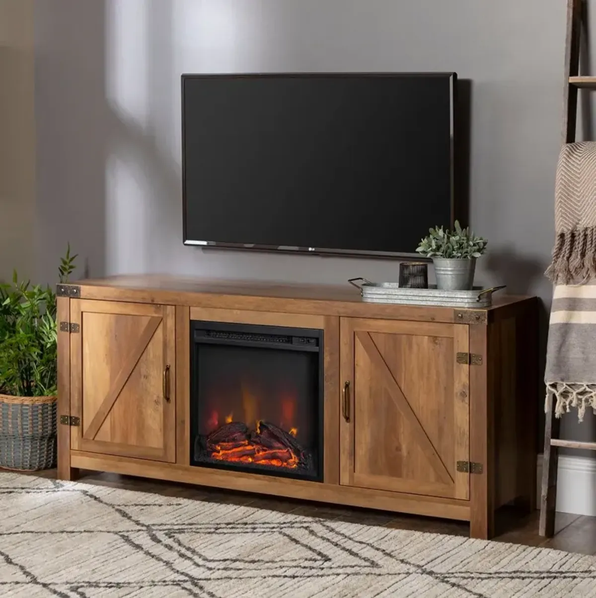 Michael Rustic Oak 58" Fireplace TV Stand - Walker Edison