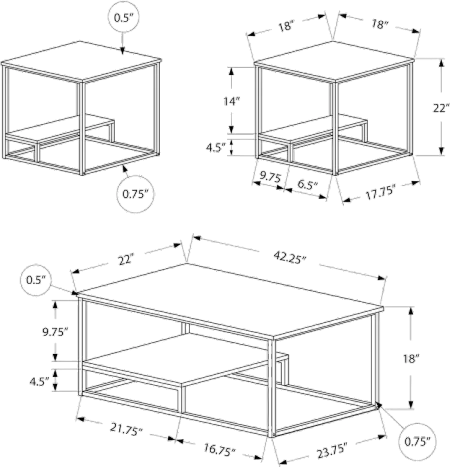 Dark Taupe and Black 3 Piece Metal Table Set