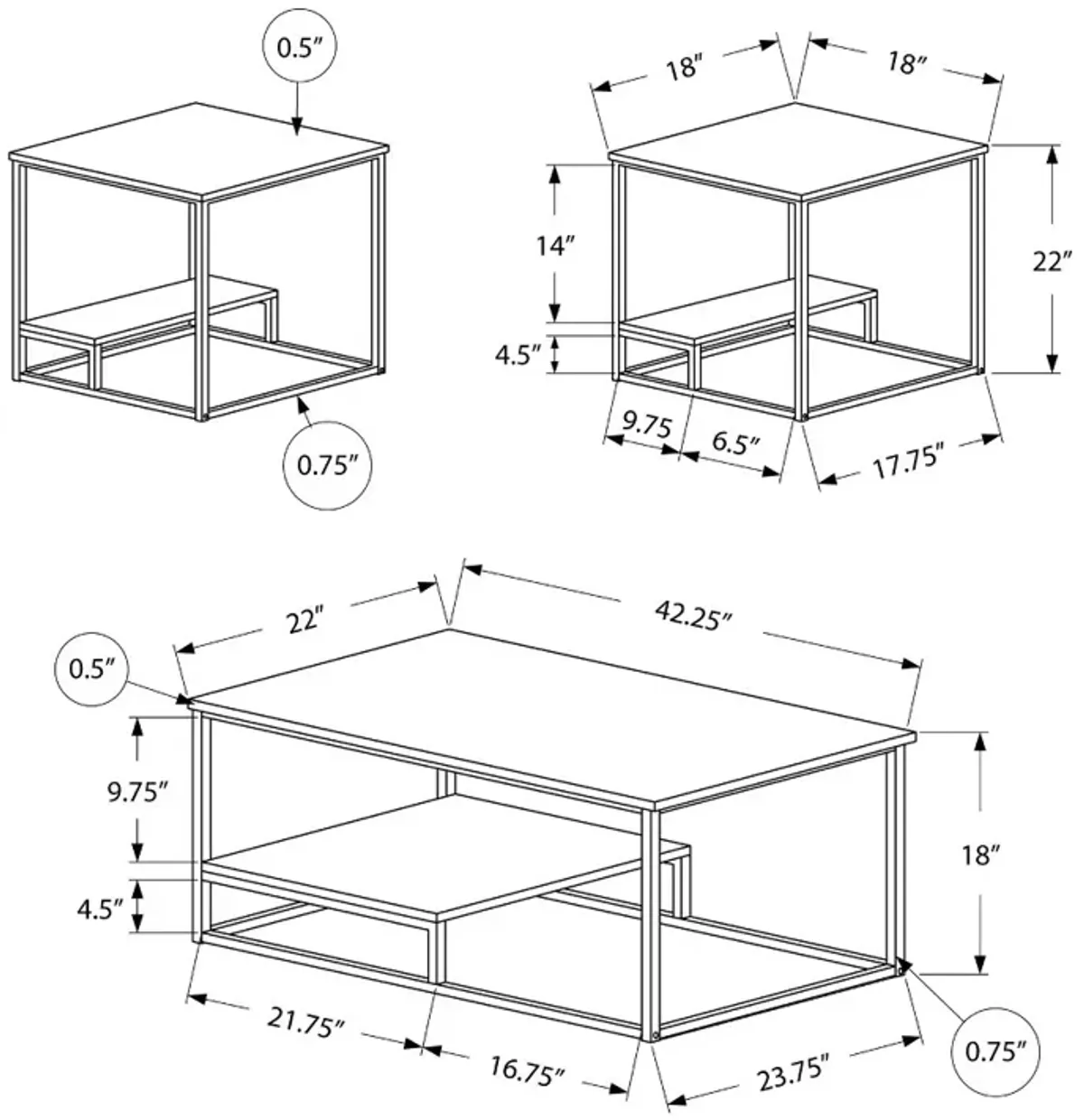 White and Silver 3 Piece Metal Table Set