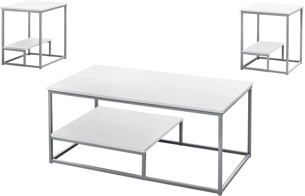 White and Silver 3 Piece Metal Table Set