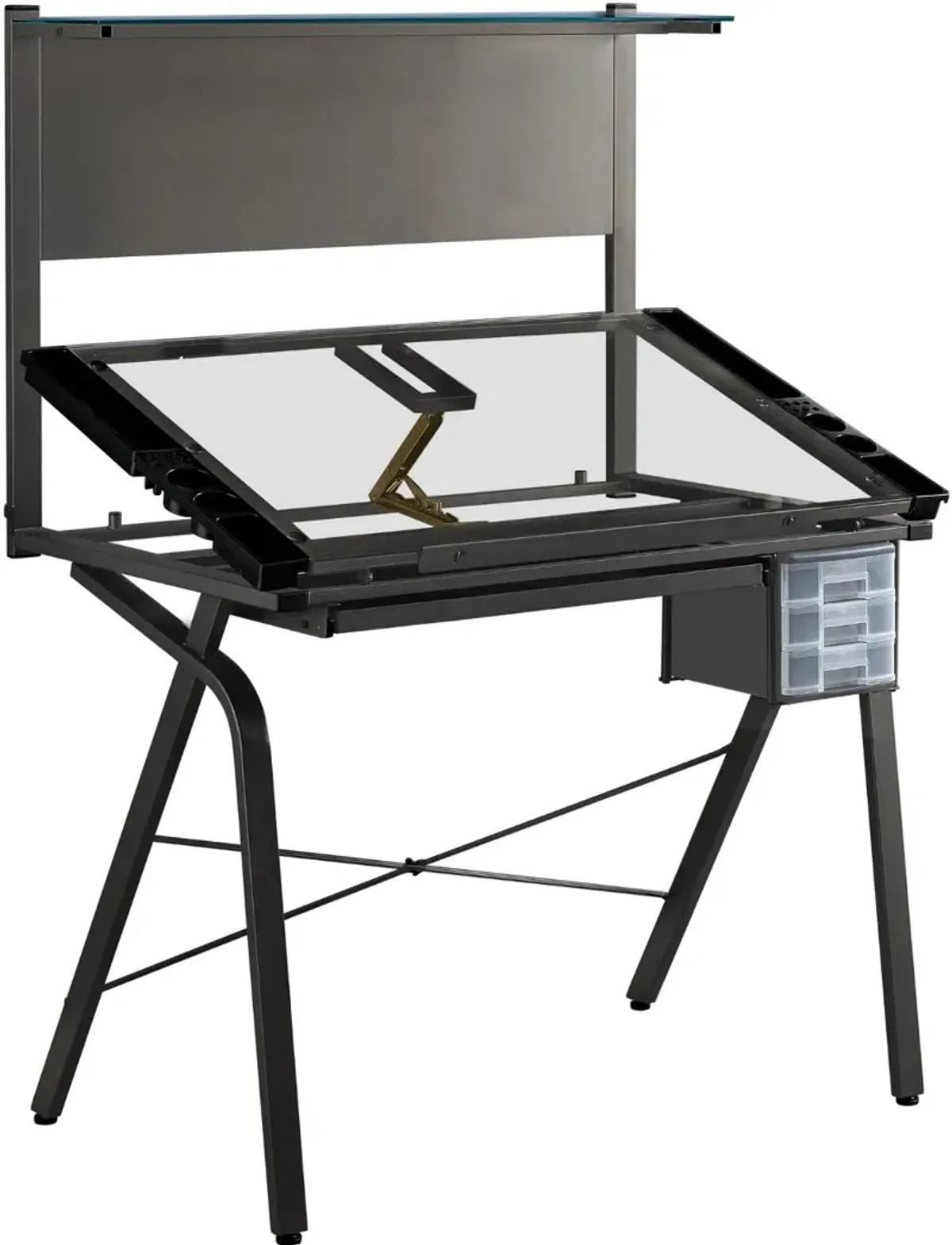 Gray Tempered Glass and Metal Adjustable Drafting Table